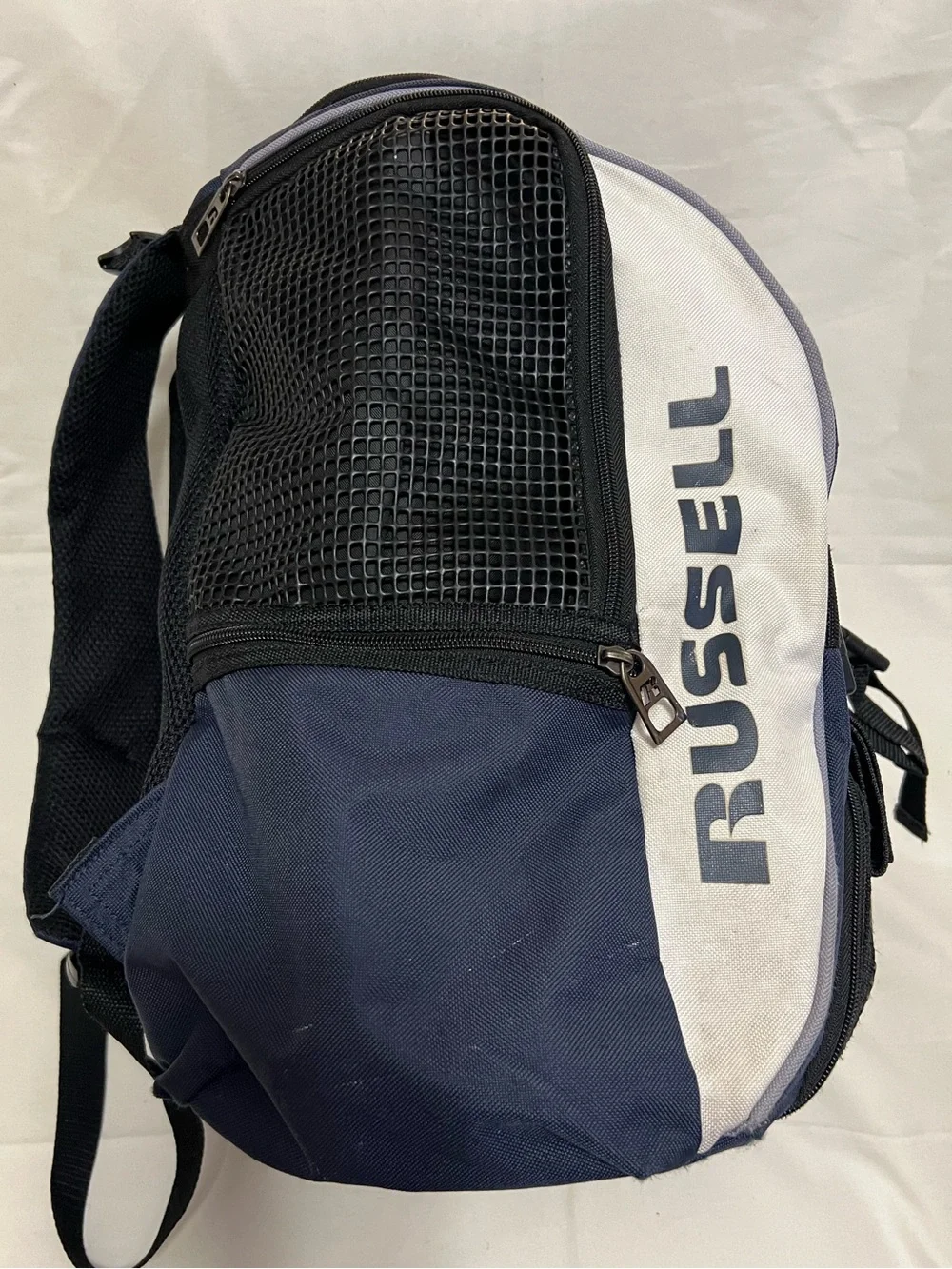 Russell Athletic Navy and White Backpack with Front Mesh Pocket
